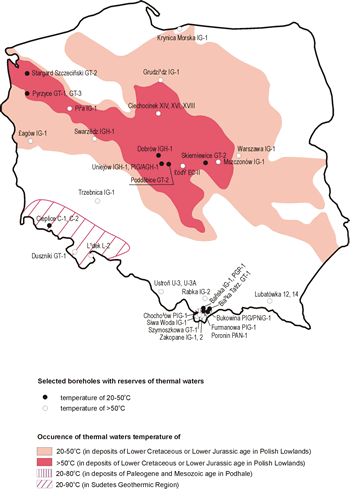 Occurrence of thermal waters in Poland