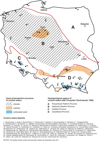 Occurrence of particular chemical types of curative and mineralised waters