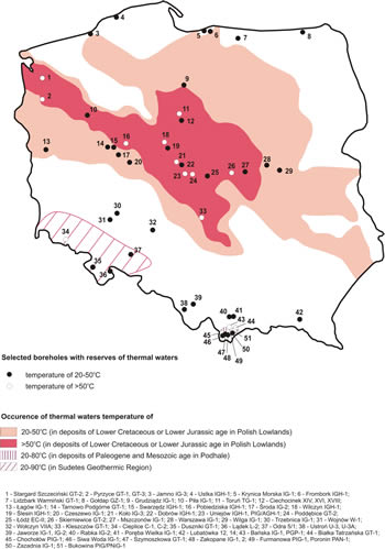 Occurrence of thermal waters in Poland