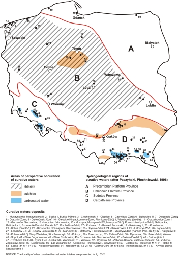 Occurrence of particular chemical types of curative and mineralised waters