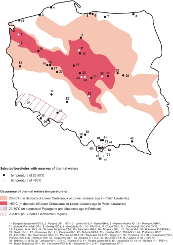 Occurrence of thermal waters in Poland