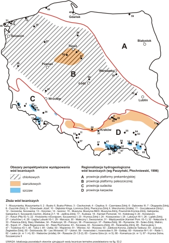 Występowanie poszczególnych typów wód leczniczych i zmineralizowanych