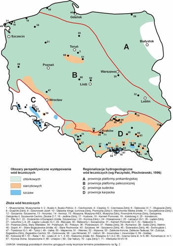 Występowanie poszczególnych typów wód leczniczych i zmineralizowanych