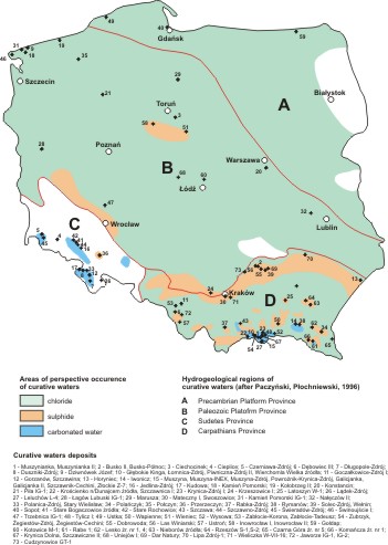 Occurrence of particular chemical types of curative and mineralised waters