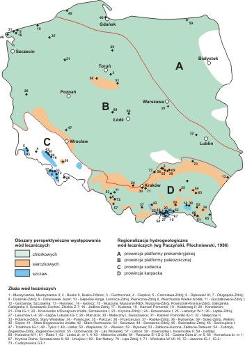 Występowanie poszczególnych typów wód leczniczych i zmineralizowanych