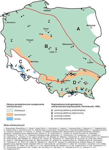 Występowanie poszczególnych typów wód leczniczych i zmineralizowanych