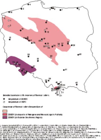 Occurrence of thermal waters in Poland