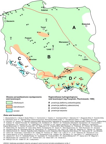 Występowanie poszczególnych typów wód leczniczych i zmineralizowanych