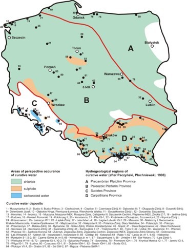 Occurrence of particular chemical types of curative and mineralised waters