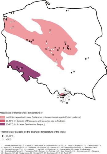 Occurrence of thermal waters in Poland