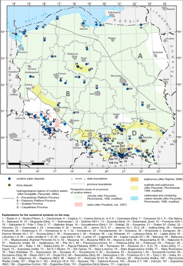 Occurrence of particular chemical types of curative and mineralised waters