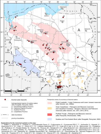 Occurrence of thermal waters in Poland