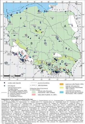 Occurrence of particular chemical types of curative and mineralised waters