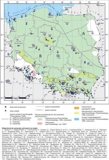 Występowanie poszczególnych typów wód leczniczych i zmineralizowanych