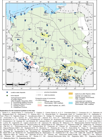 Occurrence of particular chemical types of curative and mineralised waters