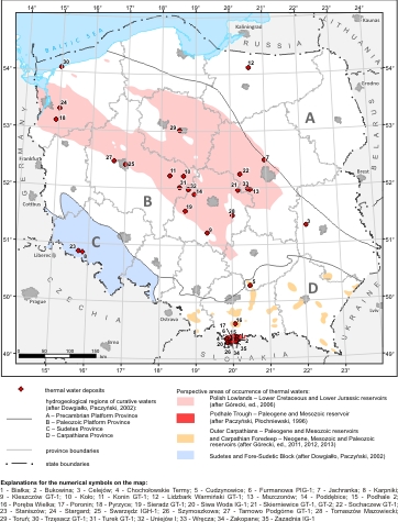 Occurrence of thermal waters in Poland