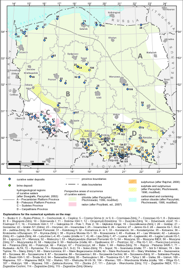 Occurrence of particular chemical types of curative and mineralised waters
