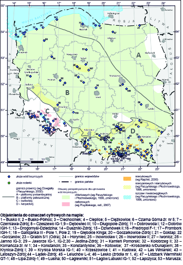 Występowanie poszczególnych typów wód leczniczych i zmineralizowanych Występowanie poszczególnych typów wód leczniczych i zmineralizowanych