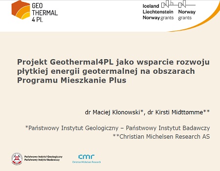 Prezentacja z warsztatów w Chęcinach: "Projekt Geothermal4PL jako wsparcie rozwoju płytkiej energii geotermalnej na obszarach Programu Mieszkanie Plus"