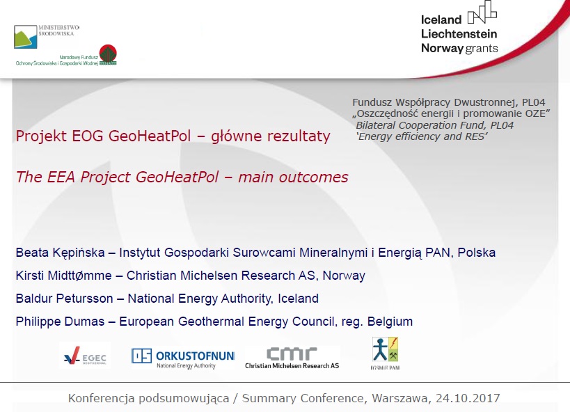 Prezentacja z konferencji zamykającej projekt: "Projekt EOG GeoHeatPol – główne rezultaty"