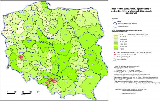 Zał. 2a Mapa rocznej sumy poboru rejestrowanego wód podziemnych w obszarach bilansowych w 2023 (mapa poglądowa)