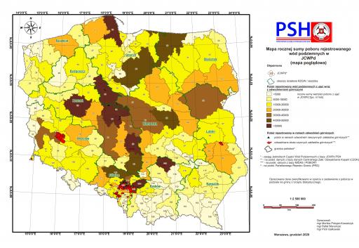 Mapa poboru rejestowanego wód podziemnych - JCWPd  stan na grudzień 2020 r.