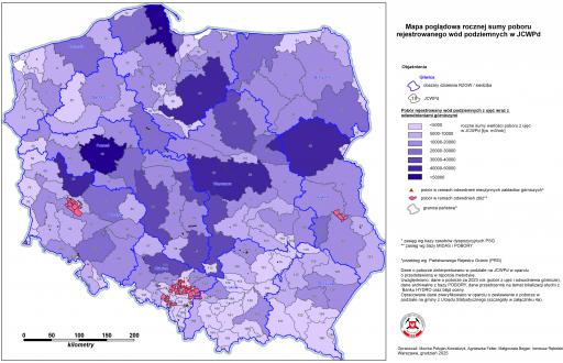 Zał. 2b Mapa rocznej sumy poboru rejestrowanego wód podziemnych w JCWPd w 2025 (mapa poglądowa)