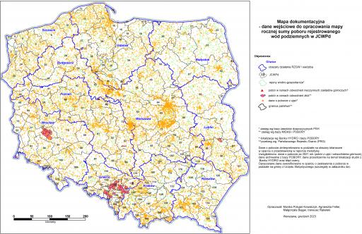 Zał. 1b Mapa dokumentacyjna - dane wejściowe do opracowania mapy rocznej sumy poboru rejestrowanego wód podziemnych w JCWPd 2023