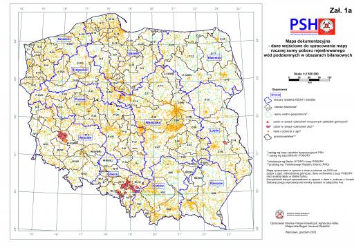Zał. 1a Mapa dokumentacyjna - dane wejściowe do opracowania mapy rocznej sumy poboru rejestrowanego wód podziemnych w obszarach bilansowych 2022