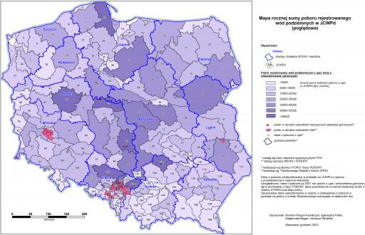 Zał. 2b Mapa rocznej sumy poboru rejestrowanego wód podziemnych w JCWPd w 2023 (mapa poglądowa)