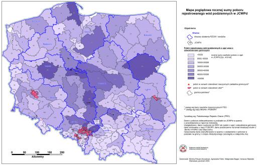 Zał. 2b Mapa rocznej sumy poboru rejestrowanego wód podziemnych w JCWPd w 2024 (mapa poglądowa)