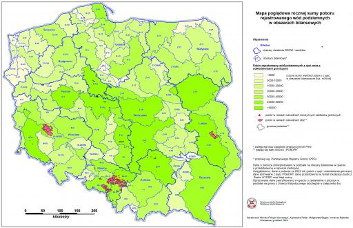 Zał. 2a Mapa rocznej sumy poboru rejestrowanego wód podziemnych w obszarach bilansowych w 2024 (mapa poglądowa)