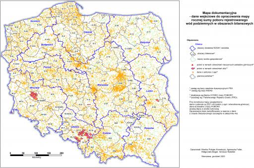 Zał. 1a Mapa dokumentacyjna - dane wejściowe do opracowania mapy rocznej sumy poboru rejestrowanego wód podziemnych w obszarach bilansowych 2023